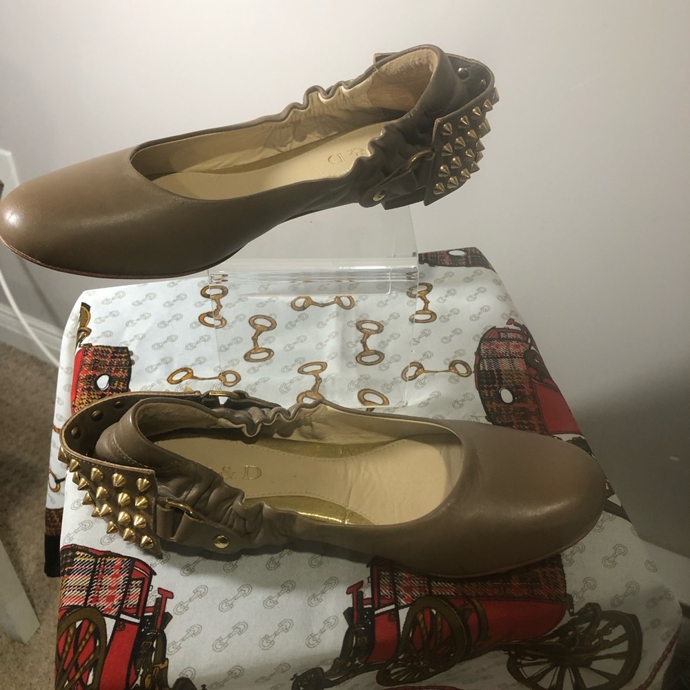 Be & D Tan Leather Studded Ballet Flats